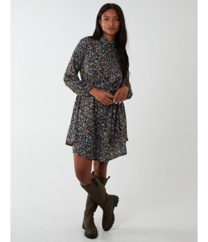 Multi Floral Print Mini Shirt Dress