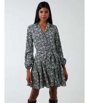 Shirt Mini Dress With Godet Hem & Tie