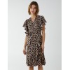 Leopard Print Wrap Ruffle Midi Dress