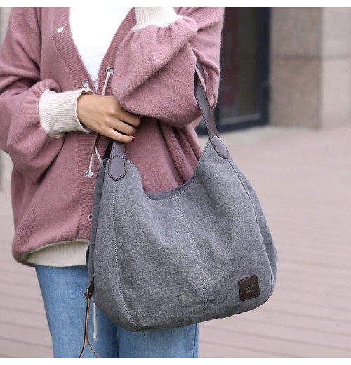 Leather Handle Canvas Tote Bag