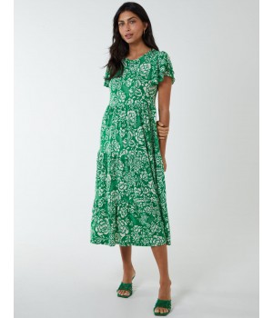 Ruffle Sleeve Tier Midi Dress