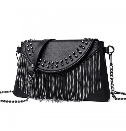 Black Crossbody Bag With Silver Hardware