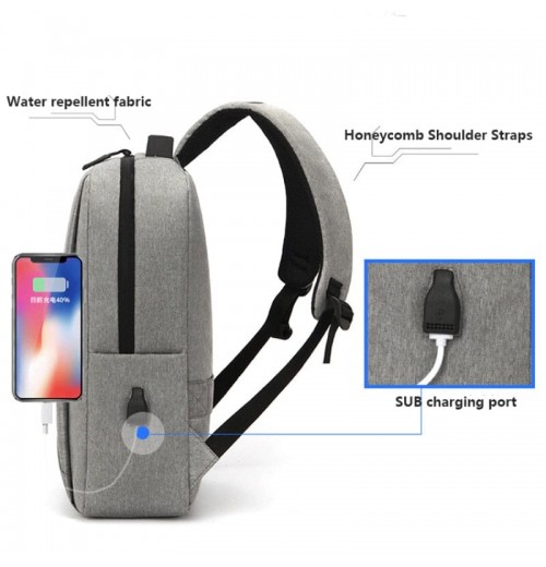 Water Resistant Backpack With USB Charging Port